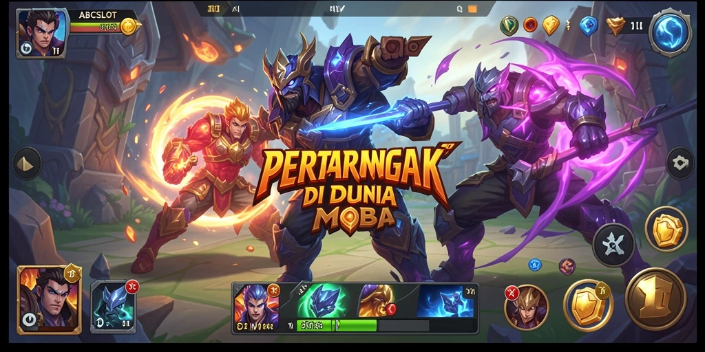 Tampilan gameplay seru ABCSLOT dalam pertarungan tim MOBA.