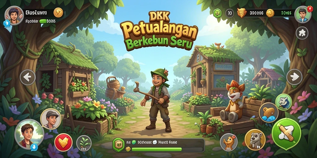 Tampilan gameplay DKK yang menyenangkan di kebun virtual.