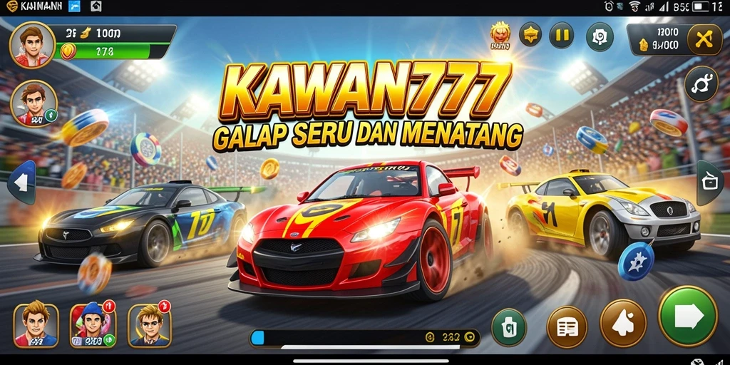 Gameplay mendebarkan di KAWAN777 dengan mobil balap dan trek menantang.