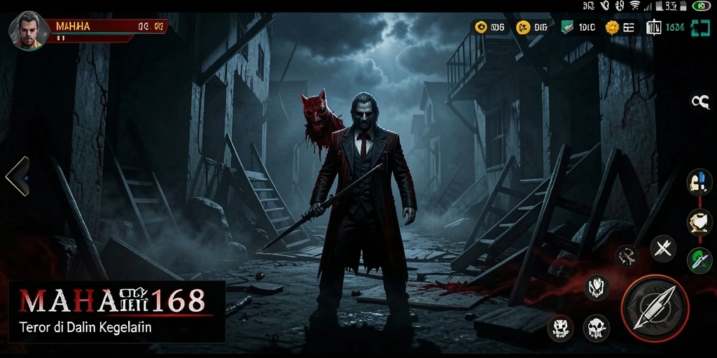 Tampilan menegangkan gameplay MAHA168 dengan suasana kelam.