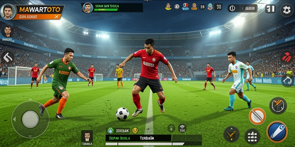 Tangkapan layar permainan MAWARTOTO menampilkan aksi seru di lapangan sepak bola.