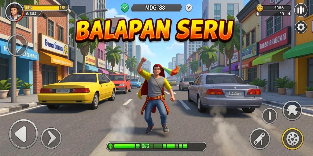 Gameplay balapan mendebarkan di MDG188 dengan mobil yang melaju cepat.