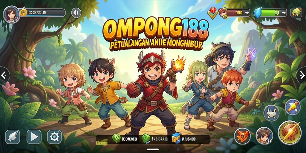 Tampilan menarik dari gameplay OMPONG188 yang penuh warna dan karakter anime.
