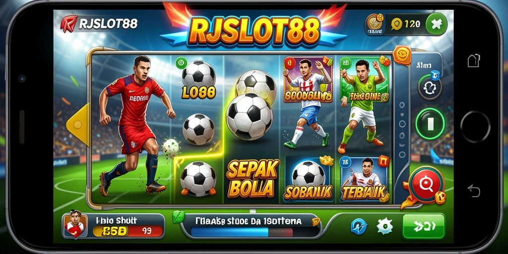 Screenshot gameplay RJSLOT88 menampilkan momen menegangkan dalam permainan sepak bola.